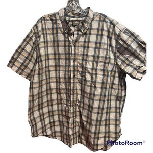 Tan Casual Button Down Shirt with Classic Plaid Design